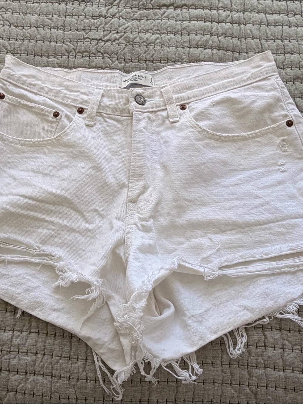 Abercrombie & Fitch White Distressed Denim Jean Shorts